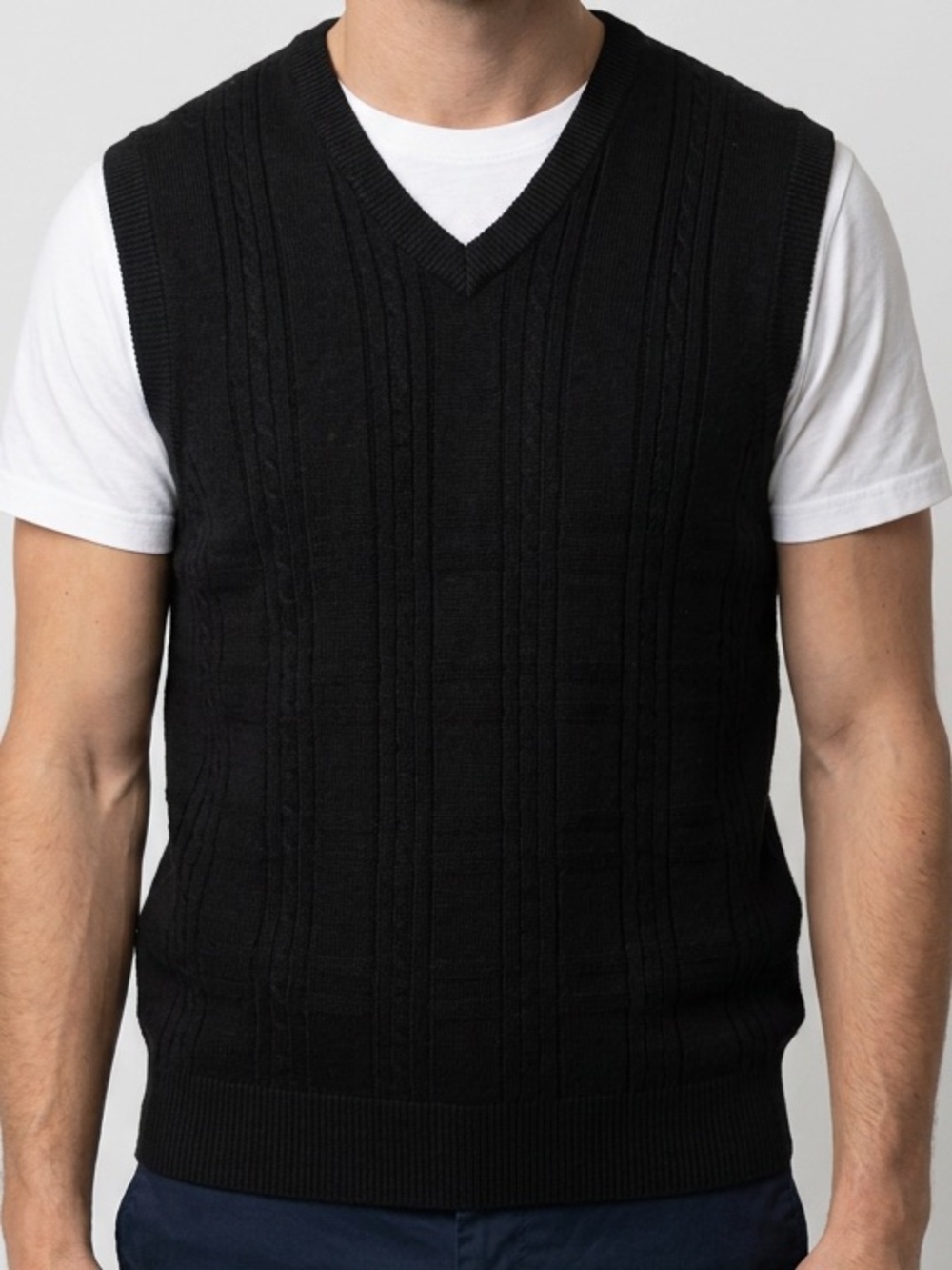Dockers Men's XL V-Neck Sweater Vest Black Knit Business Casual Fits Smaller